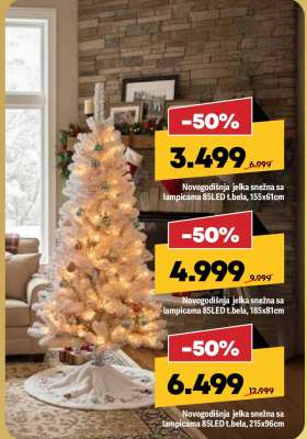 Novogodišnja jelka snežna sa lampicama 85LED t.bela, 155x61cm