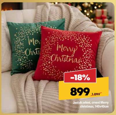 Jastuk zeleni, crveni Merry christmas