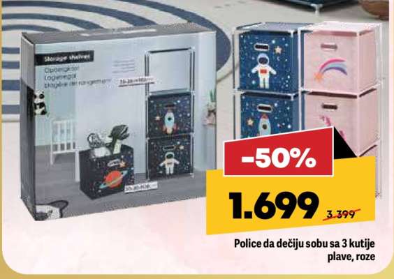 Police da dečiju sobu sa 3 kutije plave, roze