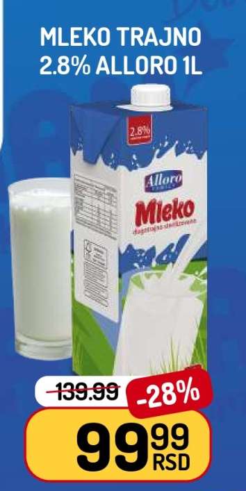 Mleko trajno 2,8% Alloro 1l