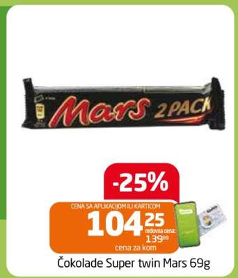 Čokolade Super twin Mars 69g