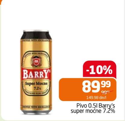 Pivo 0.5l Barry’s super mocné 7.2%