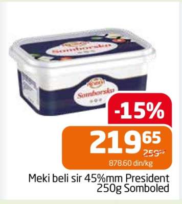 Meki beli sir 45%mm President 250g Somboled