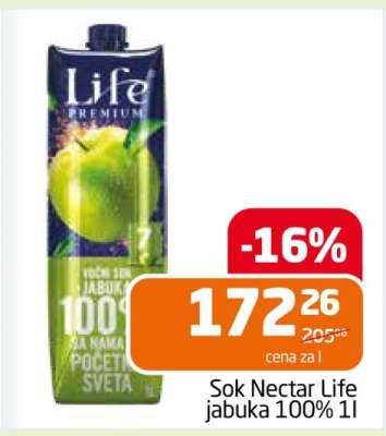 Sok Nectar Life jabuka 100% 1l