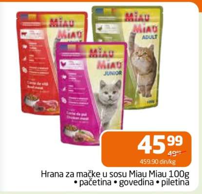 Hrana za mačke u sosu Miau Miau 100g