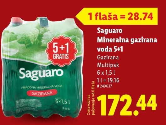 Saguaro mineralna gazirana voda 5+1