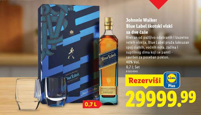 Johnnie Walker Blue Label škotski viski sa dve čaše