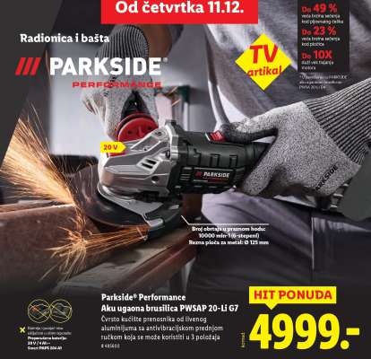 Parkside® Performance Aku ugaona brusilica PWSAP 20-Li G7