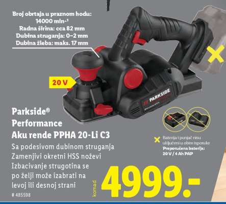 Parkside Performance Aku rende PPHA 20-Li C3