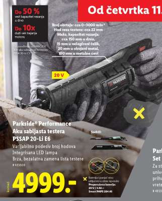 Parkside® Performance Aku sabljasta testera PSSAP 20-Li E6