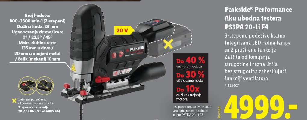 Parkside Performance Aku ubodna testera PSPPA 20-Li F4