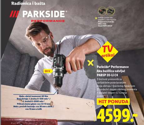 Parkside Performance Aku bušilica-odvijač PABSP 20-Li C4