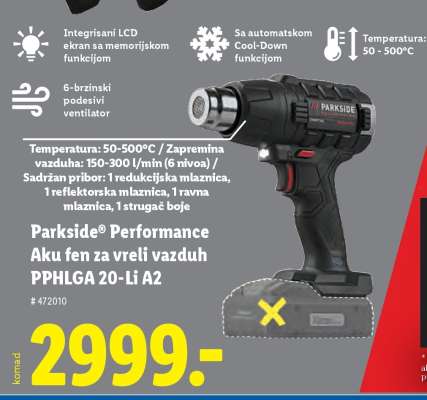 Parkside Performance Aku fen za vreli vazduh PPHLGA 20-Li A2