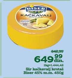 Sir kačkavalj Krstaš Biser 45%m.m. 450g