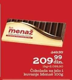 Čokolada za jelo i kuvanje Menaž 100g