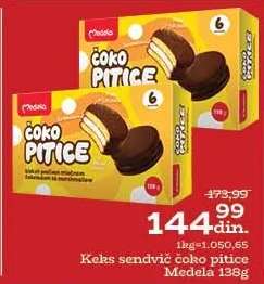 Keks sendvič čoko pitice Medela 138g