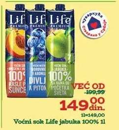 Voćni sok Life jabuka 100% 1l