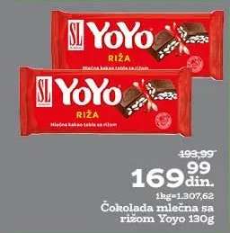 Čokolada mlečna sa rižom Yoyo 130g