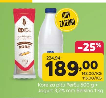 Kore za pitu PerSu 500 g + Jogurt 3,2% mm Belkino 1 kg