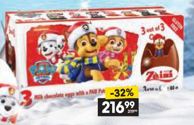 3 Milk chocolate eggs with a PAW Patrol