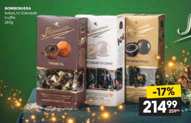 BOMBONJERA kokos, tri čokolade truffle 180g