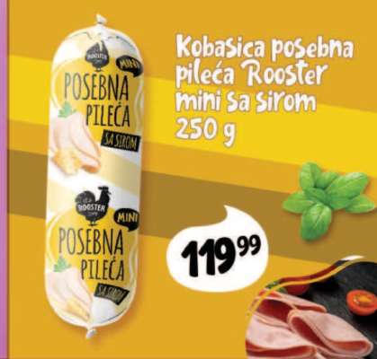 Kobasica posebna pileća Rooster mini sa sirom 250 g