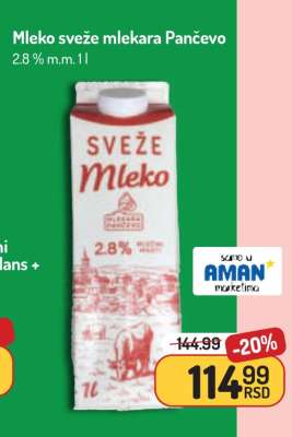 Mleko sveže mlekara Pančevo