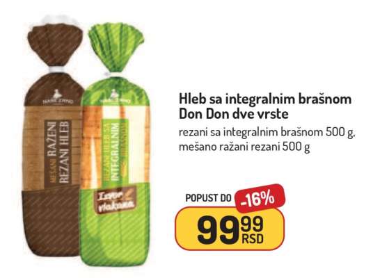 Hleb sa integralnim brašnom Don Don dve vrste