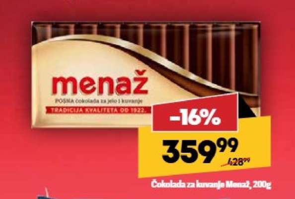 Čokolada za kuvanje Menaž 200g