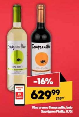 Vino crveno Tempranillo, belo Sauvignon Pinilla, 0.75l