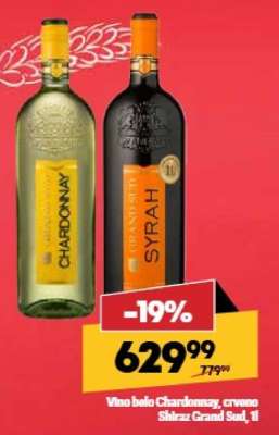 Vino belo Chardonnay, crveno Shiraz, Grand Sud, 1l