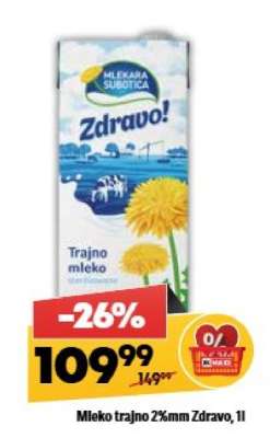 Mleko trajno 2%mm Zdravo, 1l