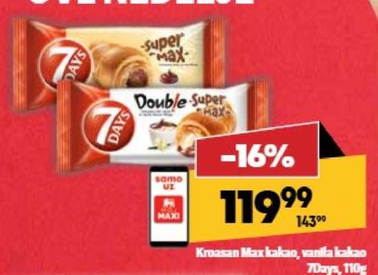 Kroasan Max kakao, vanila kakao 7Days, 110g