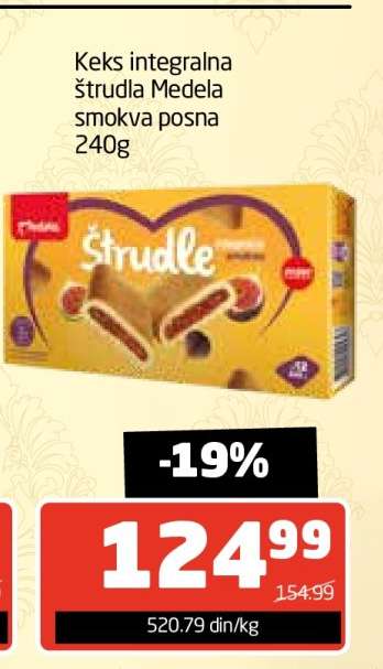 Keks integralna štrudla Medela smokva posna 240g