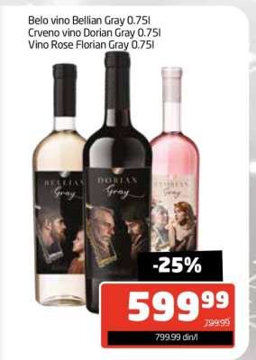 Belo vino Bellian Gray 0.75l, Crveno vino Dorian Gray 0.75l, Vino Rose Florian Gray 0.75l