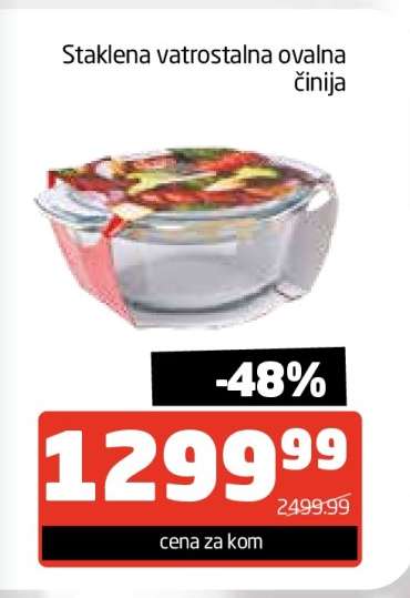 Staklena vatrostalna ovalna činija