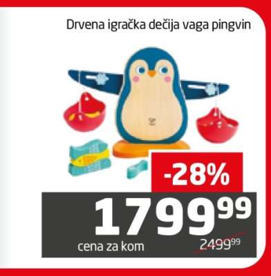 Drvena igračka dečija vaga pingvin