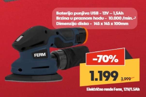 Električno rende Ferm, 12V, 1.5Ah