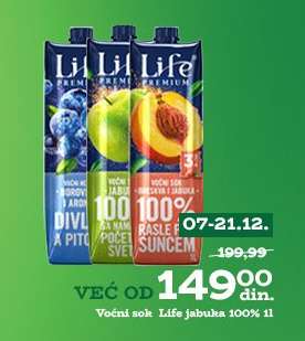 Voćni sok Life jabuka 100% 1l