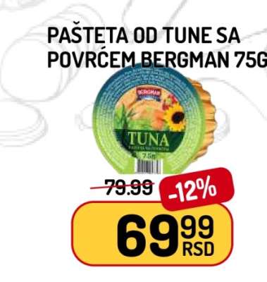 Pašteta od tune sa povrćem Bergman 75g