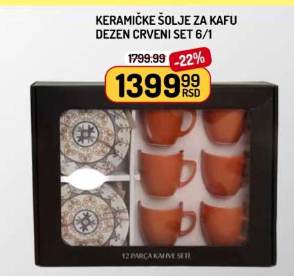 Keramičke šolje za kafu dezen crveni set 6/1