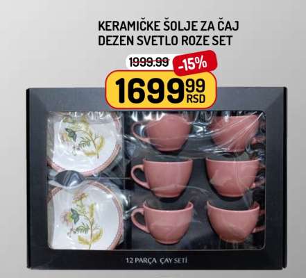 Keramičke šolje za čaj Dezen svetlo roze set