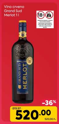 Vino crveno Grand Sud Merlot 1 l