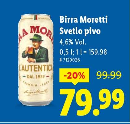 Birra Moretti světlé pivo