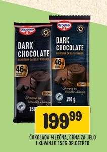 Čokolada mlečna, crna za jelo i kuvanje 150g Dr. Oetker