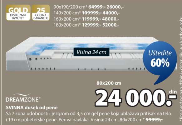 DREAMZONE SVINNA dušek od pene