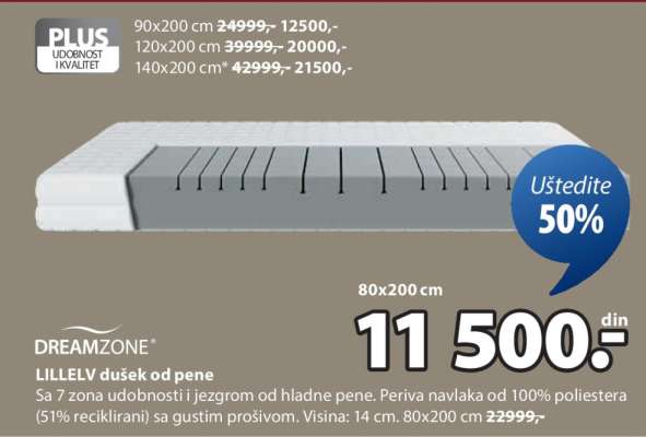 DREAMZONE LILLELV dušek od pene 80x200 cm