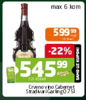 Crveno vino Cabernet Stradivari Carling 0.75l