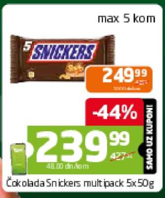 Čokolada Snickers multipack 5x50g