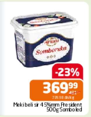 Meki beli sir 45%mm President 500g Somborska